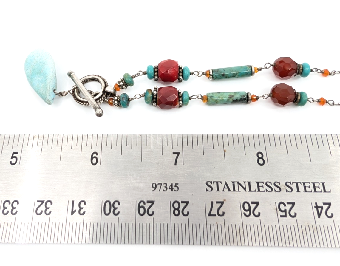 Sterling Silver 16" Necklace Turq Coral and Silver spacer Toggle R676-FOX1612 - Image 12
