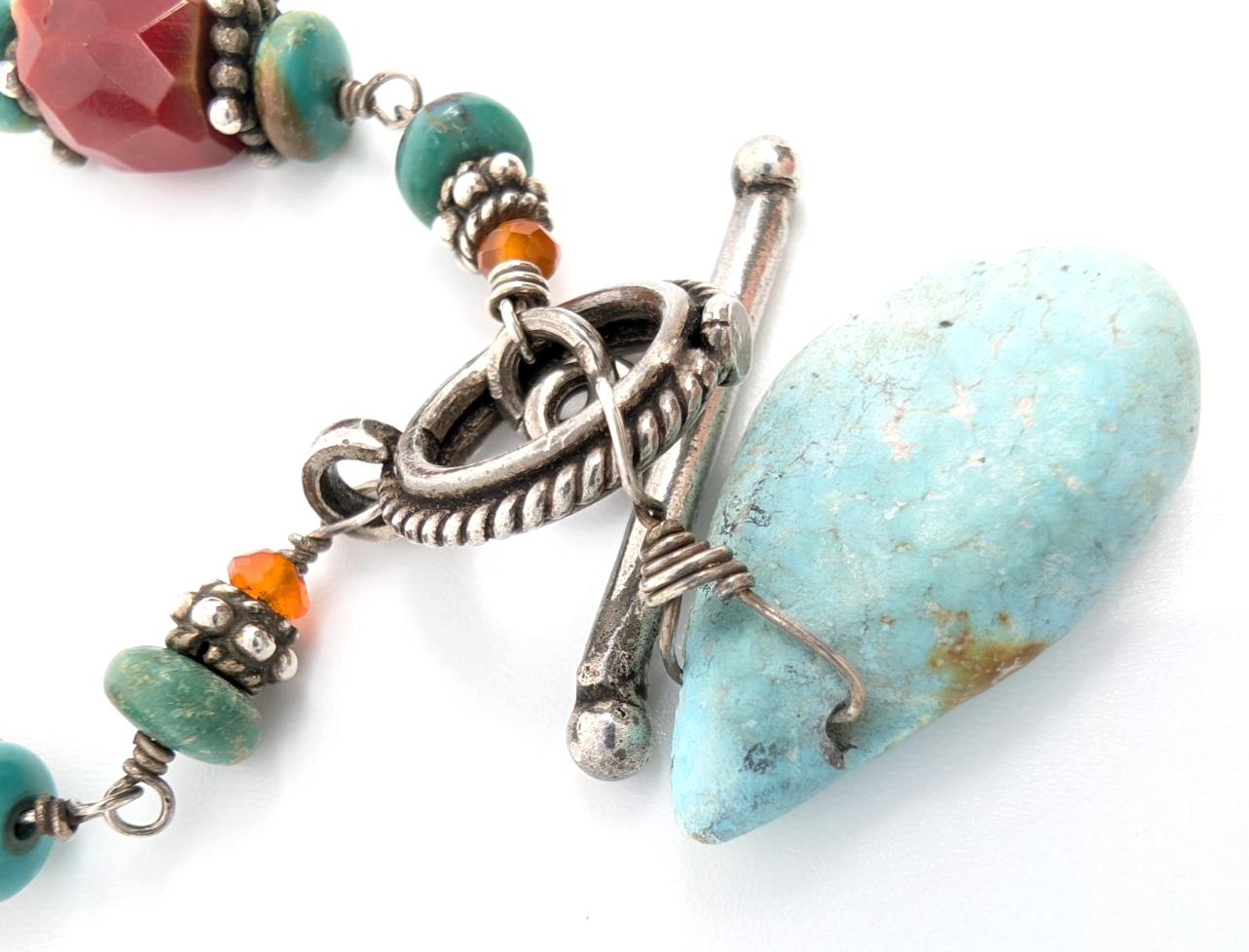 Sterling Silver 16" Necklace Turq Coral and Silver spacer Toggle R676-FOX1612 - Image 13
