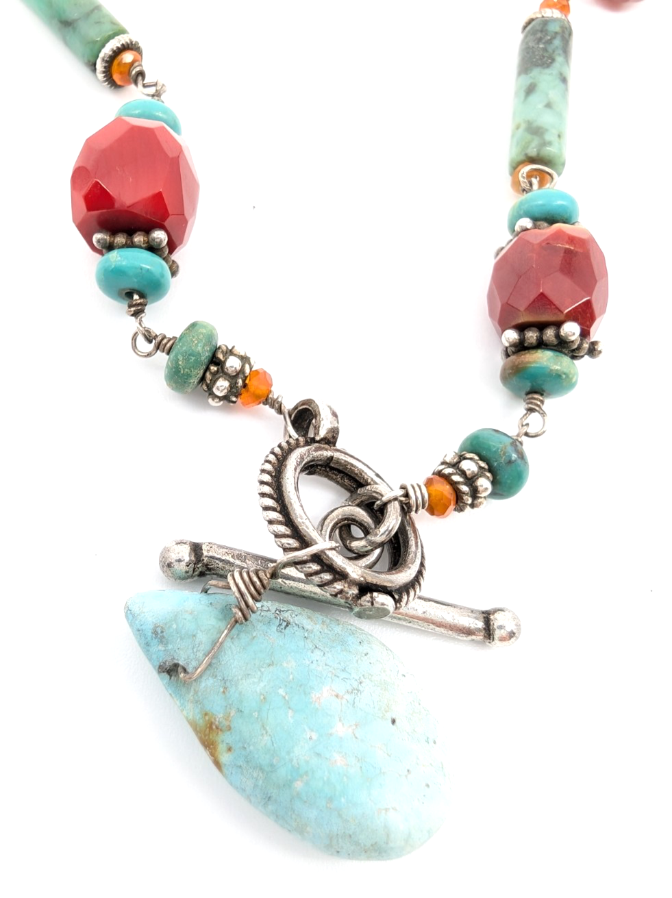 Sterling Silver 16" Necklace Turq Coral and Silver spacer Toggle R676-FOX1612 - Image 14