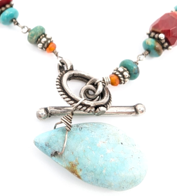 Sterling Silver 16" Necklace Turq Coral and Silver spacer Toggle R676-FOX1612 - Image 16
