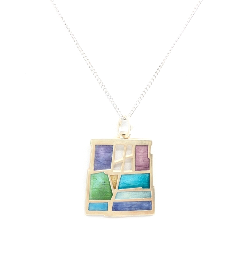 Sterling Silver 925 Necklace Wright Mosaic Charm 12222