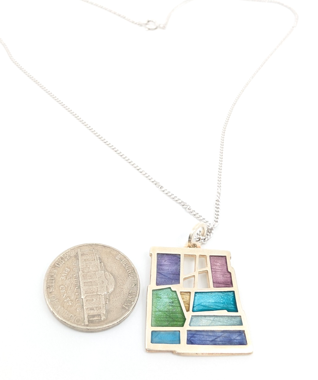 Sterling Silver 925 Necklace Wright Mosaic Charm 12222 - Image 5