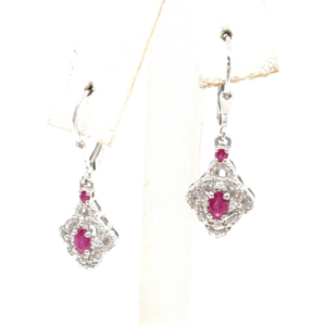 Sterling Silver 925 1.25" Earrings Ruby & Moissenite Filigree R504- Fox1428