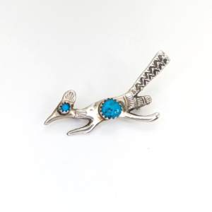 Melissa Yazzie Sterling Silver 925 Turquoise Roadrunner Pin R372-Fox1131