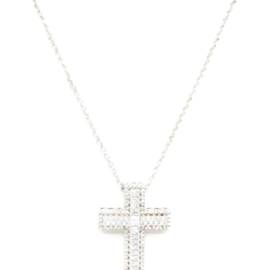 Sterling Silver 925 18"  Necklace Glass Cross Rolo R503- FOX1426