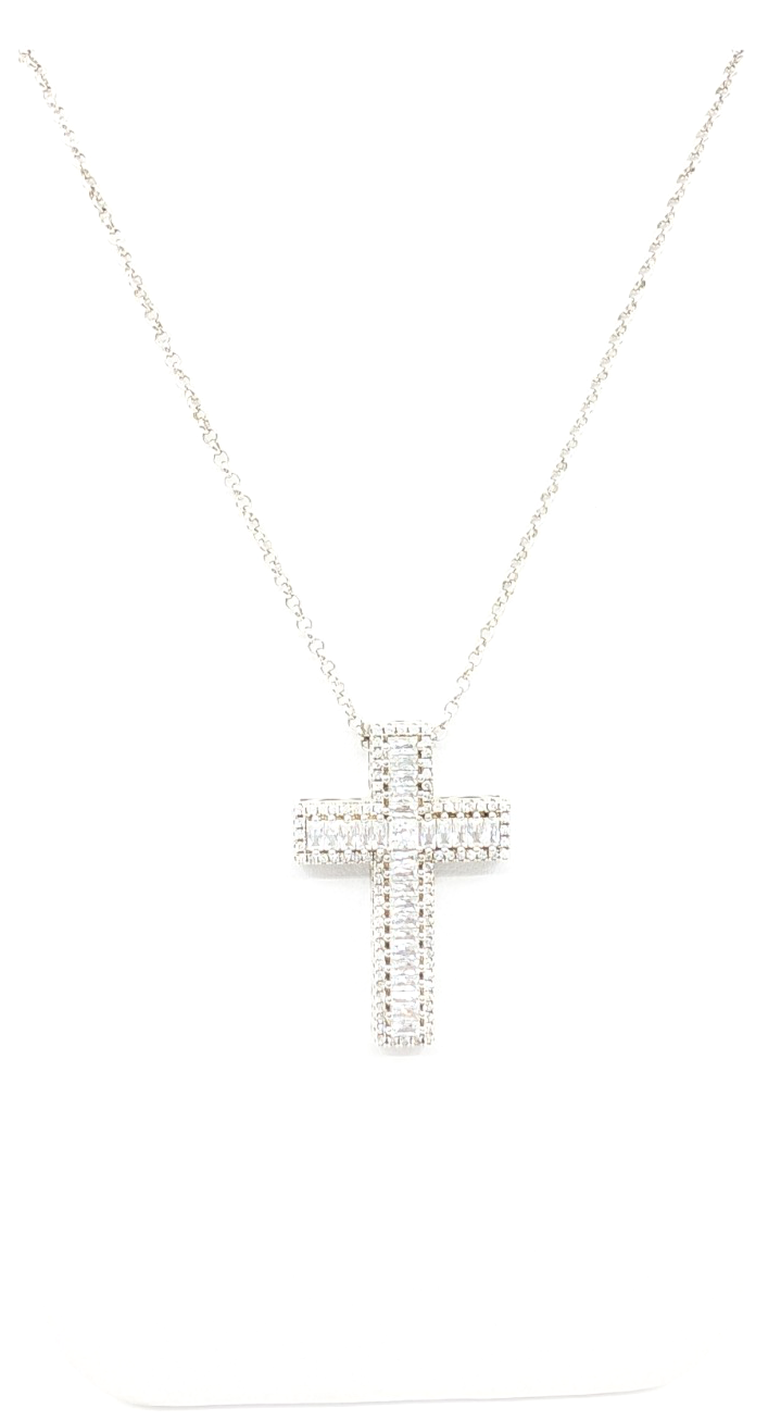 Sterling Silver 925 18" Necklace Glass Cross Rolo R503- FOX1426 - Image 2