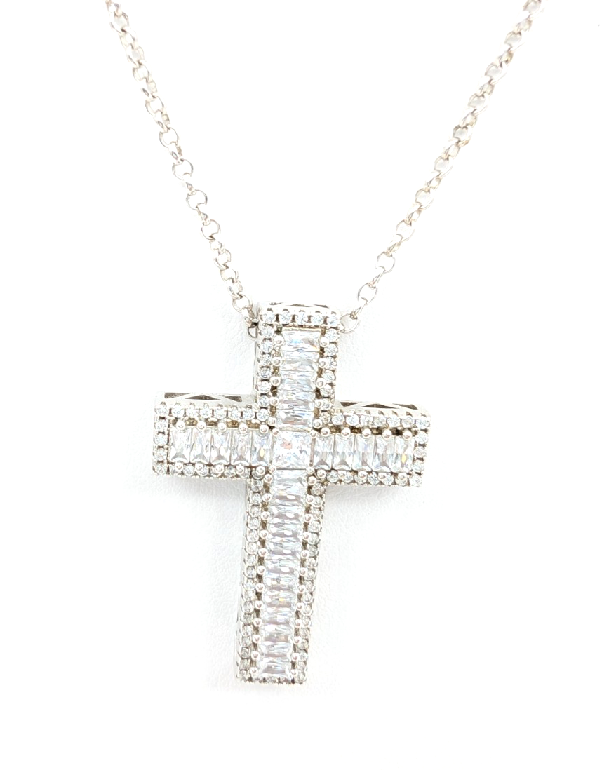 Sterling Silver 925 18" Necklace Glass Cross Rolo R503- FOX1426 - Image 3