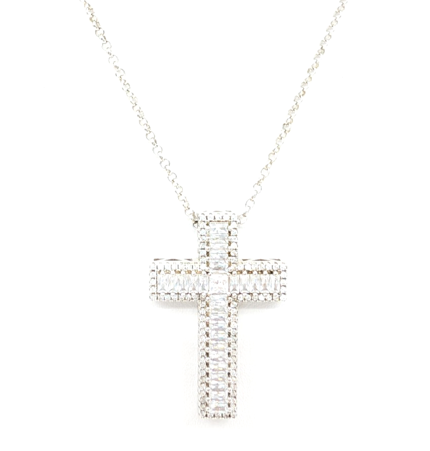 Sterling Silver 925 18" Necklace Glass Cross Rolo R503- FOX1426 - Image 4
