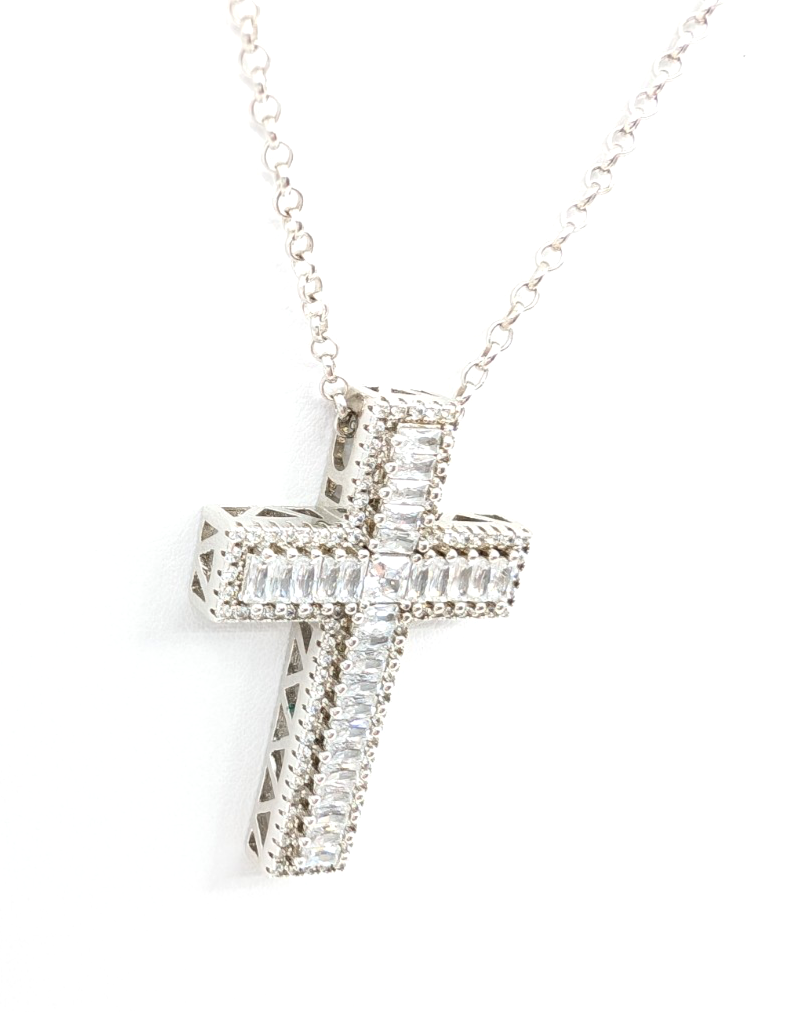 Sterling Silver 925 18" Necklace Glass Cross Rolo R503- FOX1426 - Image 5