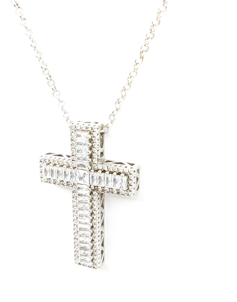 Sterling Silver 925 18" Necklace Glass Cross Rolo R503- FOX1426 - Image 6