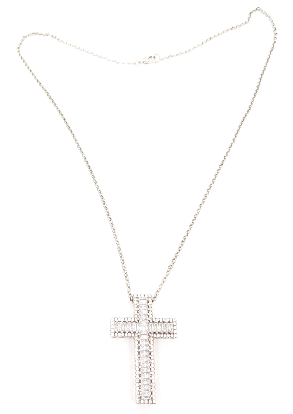Sterling Silver 925 18" Necklace Glass Cross Rolo R503- FOX1426 - Image 8