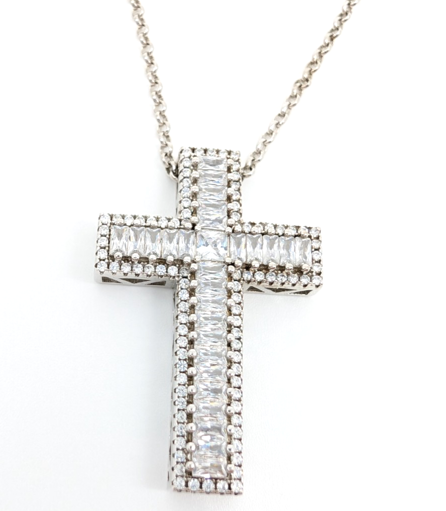 Sterling Silver 925 18" Necklace Glass Cross Rolo R503- FOX1426 - Image 9