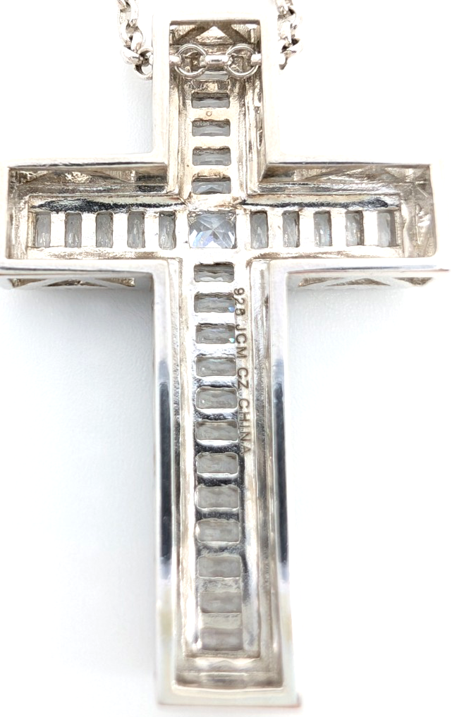 Sterling Silver 925 18" Necklace Glass Cross Rolo R503- FOX1426 - Image 11