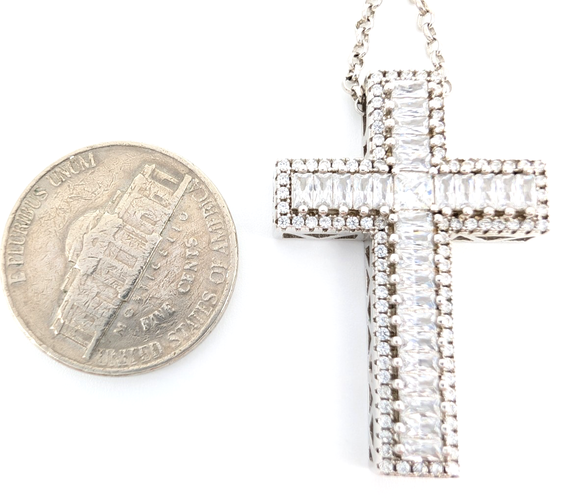 Sterling Silver 925 18" Necklace Glass Cross Rolo R503- FOX1426 - Image 13