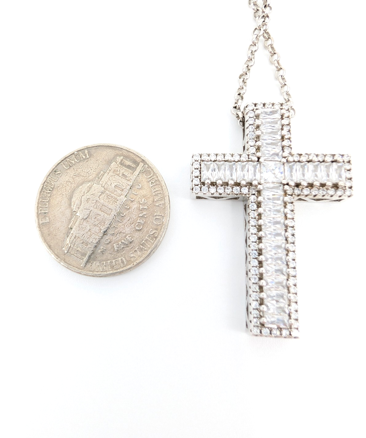 Sterling Silver 925 18" Necklace Glass Cross Rolo R503- FOX1426 - Image 14