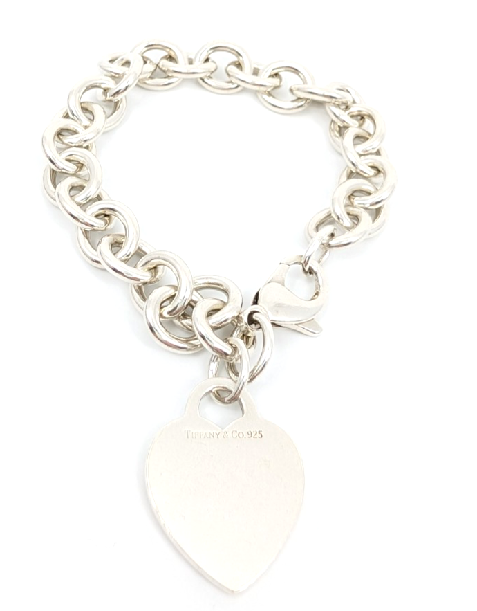 Sterling Silver 925 7.5" Bracelet Tiffany & Co Heart Tag Cable R609- OAK71