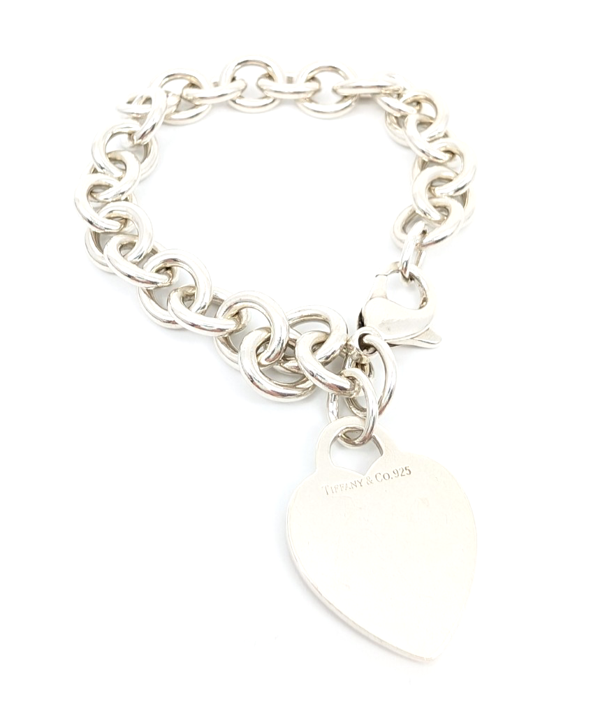 Sterling Silver 925 7.5" Bracelet Tiffany & Co Heart Tag Cable R609- OAK71 - Image 2