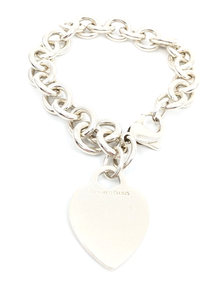 Sterling Silver 925 7.5" Bracelet Tiffany & Co Heart Tag Cable R609- OAK71 - Image 3
