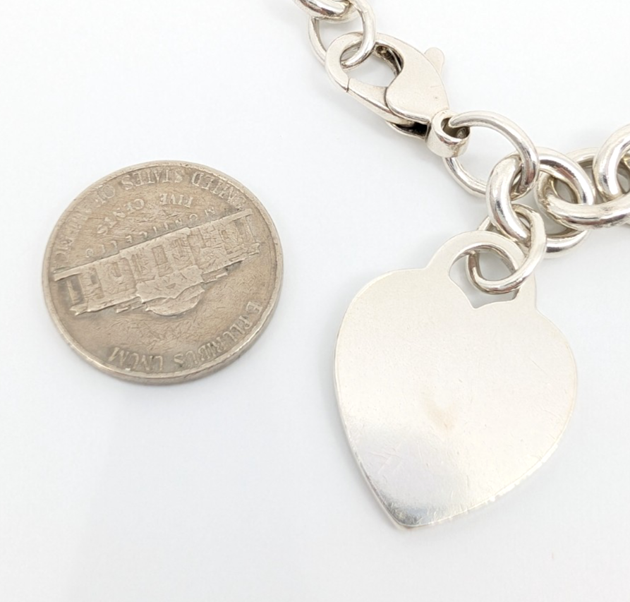 Sterling Silver 925 7.5" Bracelet Tiffany & Co Heart Tag Cable R609- OAK71 - Image 10