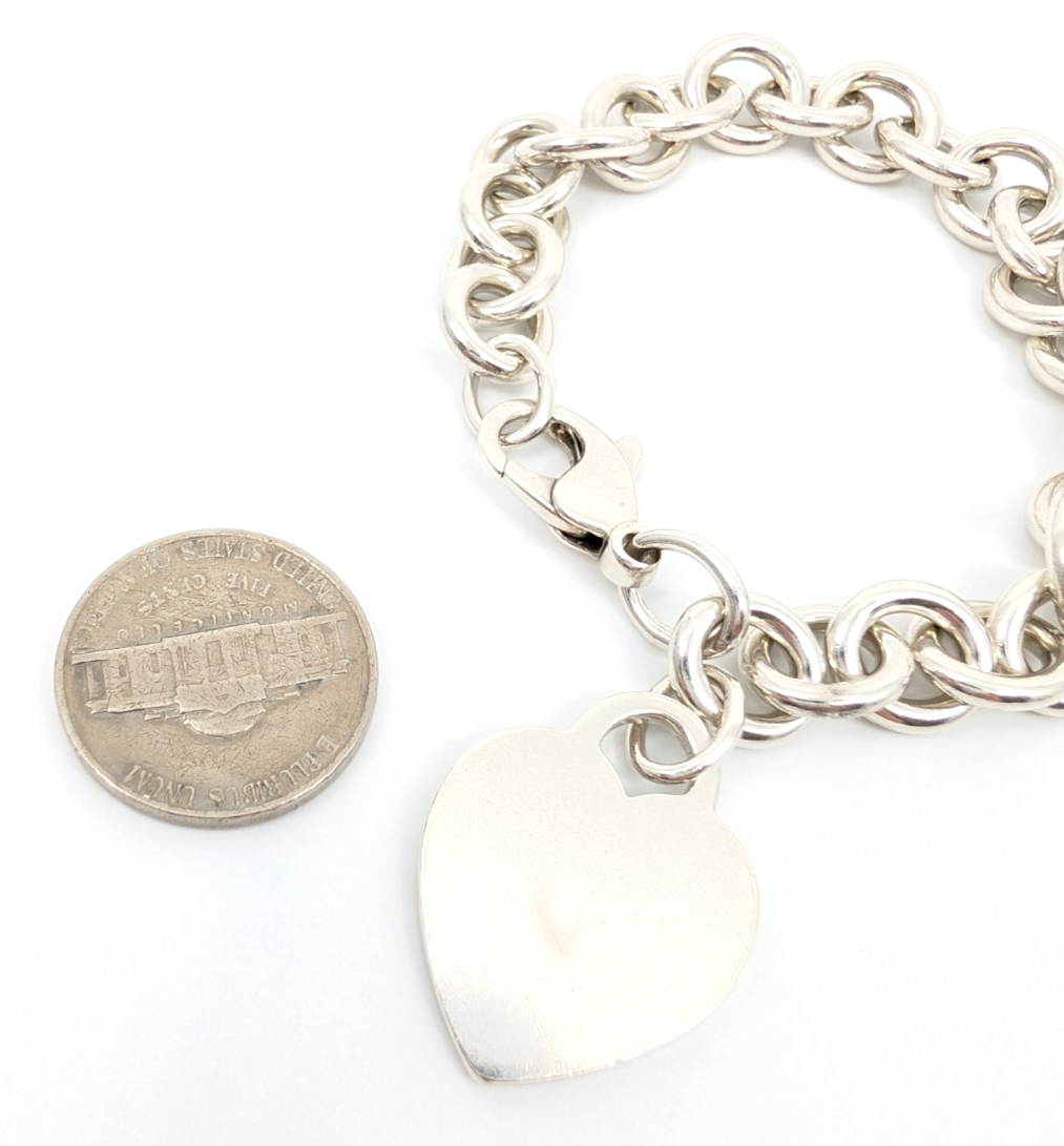 Sterling Silver 925 7.5" Bracelet Tiffany & Co Heart Tag Cable R609- OAK71 - Image 11