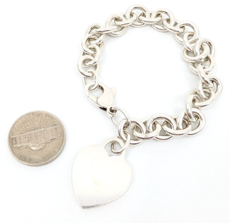 Sterling Silver 925 7.5" Bracelet Tiffany & Co Heart Tag Cable R609- OAK71 - Image 12