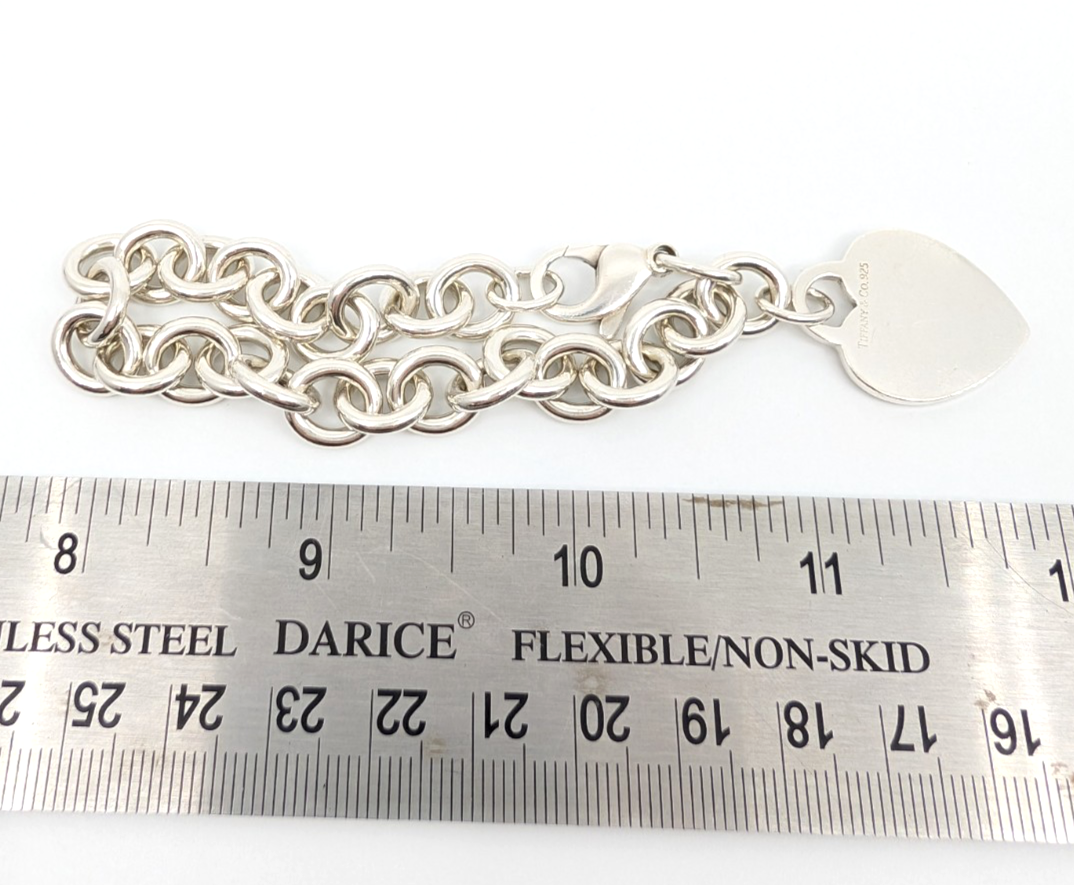 Sterling Silver 925 7.5" Bracelet Tiffany & Co Heart Tag Cable R609- OAK71 - Image 13