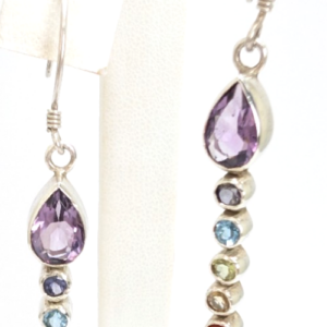 Sterling Silver 925 2" Earrings 2" Multi Gem Dangle 11736