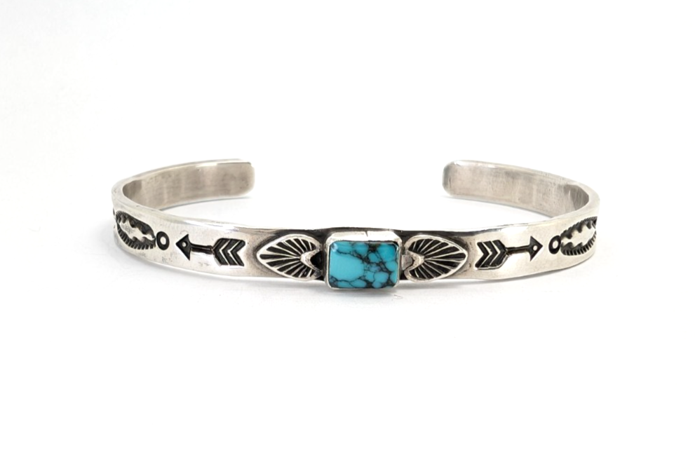 A. Jake Sterling Silver 925 Turquoise Stamped Cuff Bracelet 11326
