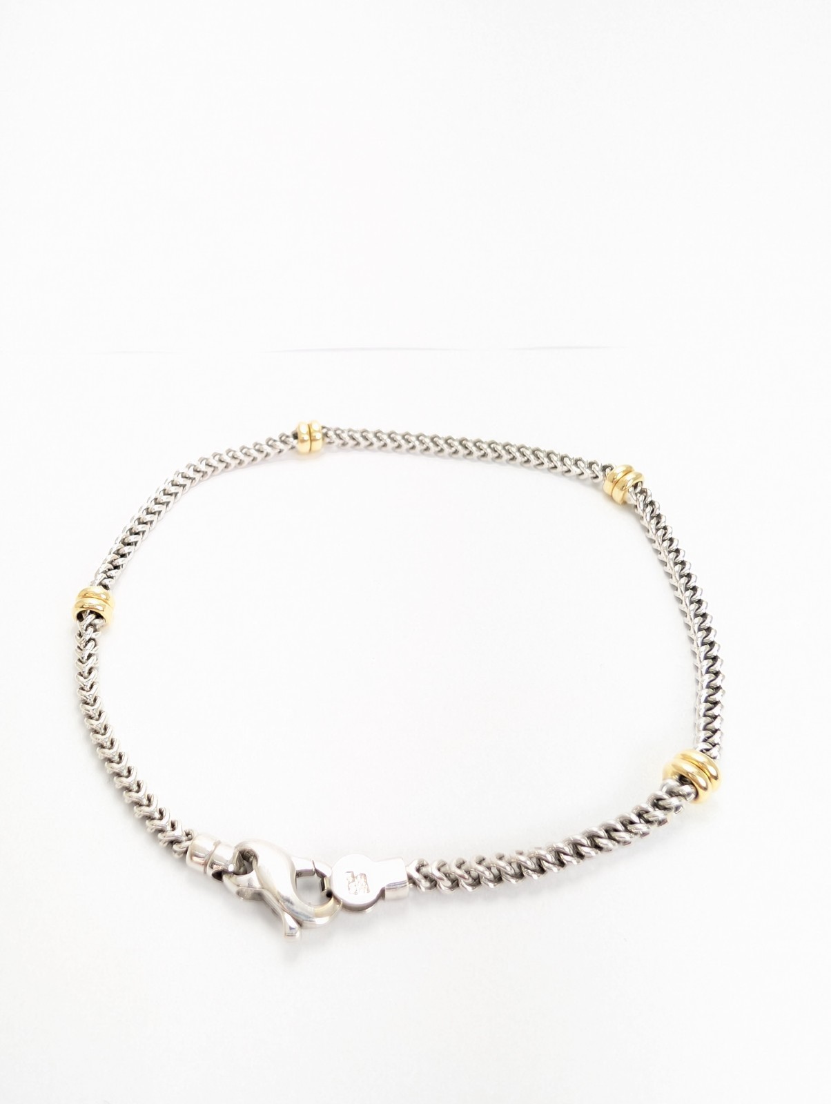 14K White & Yellow Gold Two Tone Wheat Station Bracelet FOX2039 - Image 5