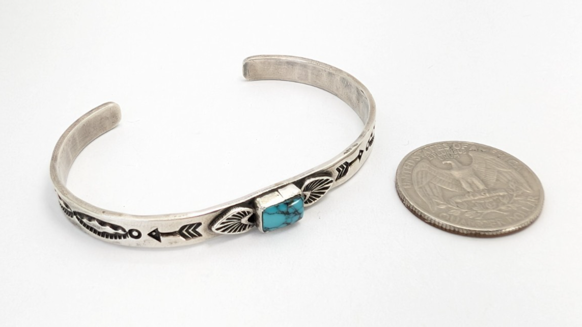 A. Jake Sterling Silver 925 Turquoise Stamped Cuff Bracelet 11326 - Image 6