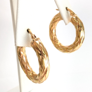 14K Yellow Gold Vintage Diamond Cut Hoop Earrings FOX2038