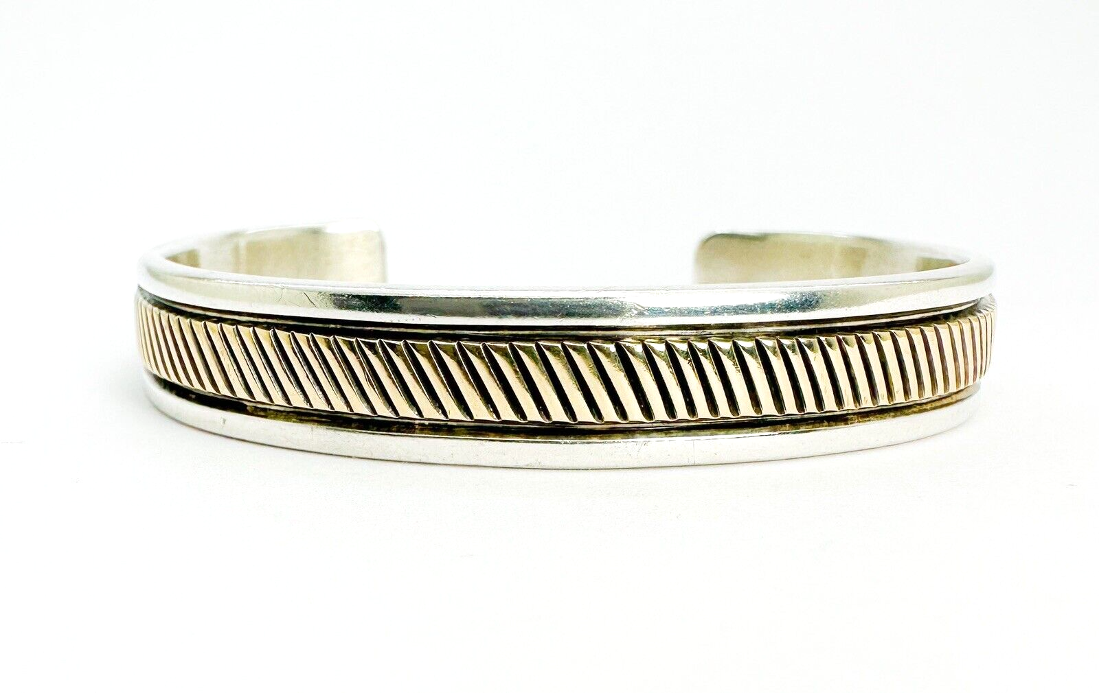 S Morgan Sterling Silver 925 Silver 14K Gold accent Cuff 7" Bracelet 10293