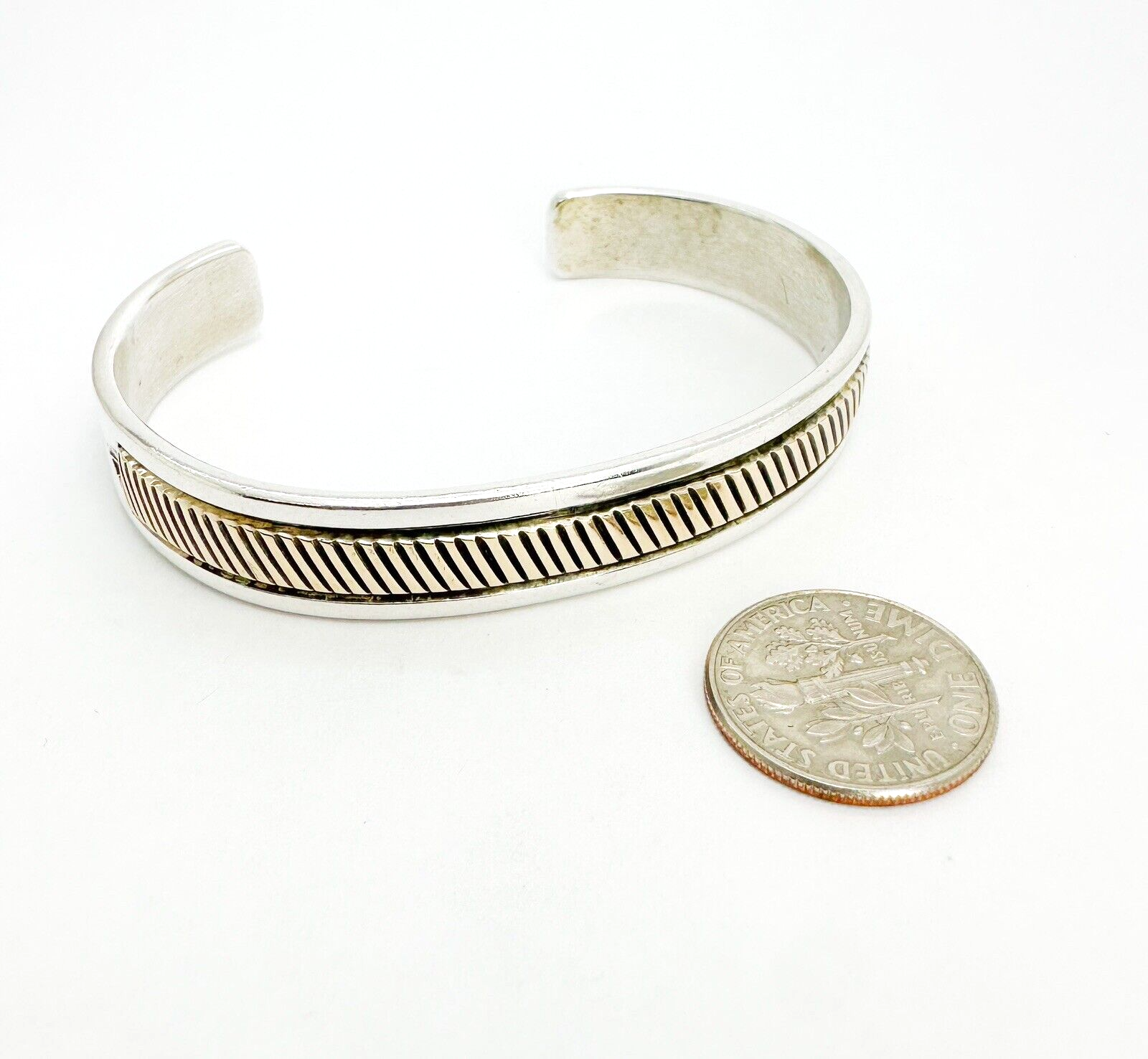 S Morgan Sterling Silver 925 Silver 14K Gold accent Cuff 7" Bracelet 10293 - Image 7