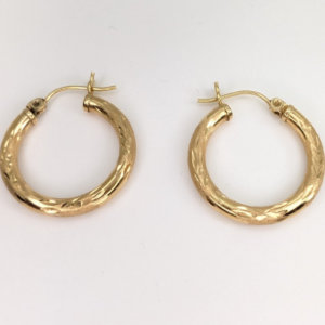 14K Yellow Gold 7/8" Diamond Cut Brushed/Polished Hoop Earrings P264-Fox956