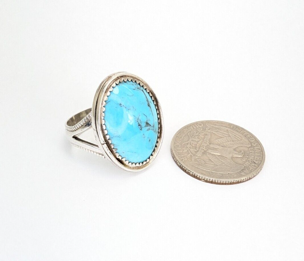 Signed RSM Sterling Silver 925 Native American Turquoise Ring O751 - Image 6