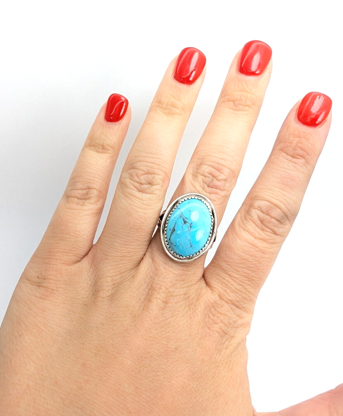 Signed RSM Sterling Silver 925 Native American Turquoise Ring O751 - Image 9