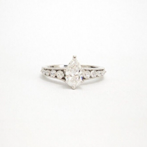 14K White Gold .58ct Pear Center Diamond with Side Stones Engagement Ring N601