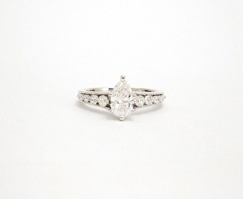 14K White Gold .58ct Pear Center Diamond with Side Stones Engagement Ring N601