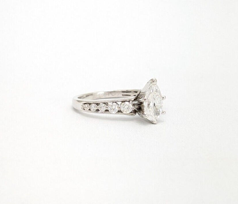14K White Gold .58ct Pear Center Diamond with Side Stones Engagement Ring N601 - Image 2