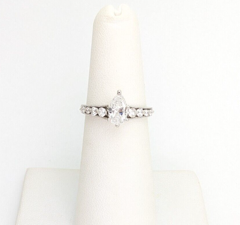 14K White Gold .58ct Pear Center Diamond with Side Stones Engagement Ring N601 - Image 4