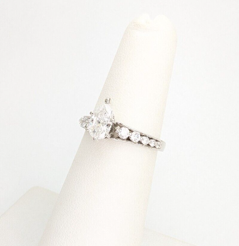 14K White Gold .58ct Pear Center Diamond with Side Stones Engagement Ring N601 - Image 6