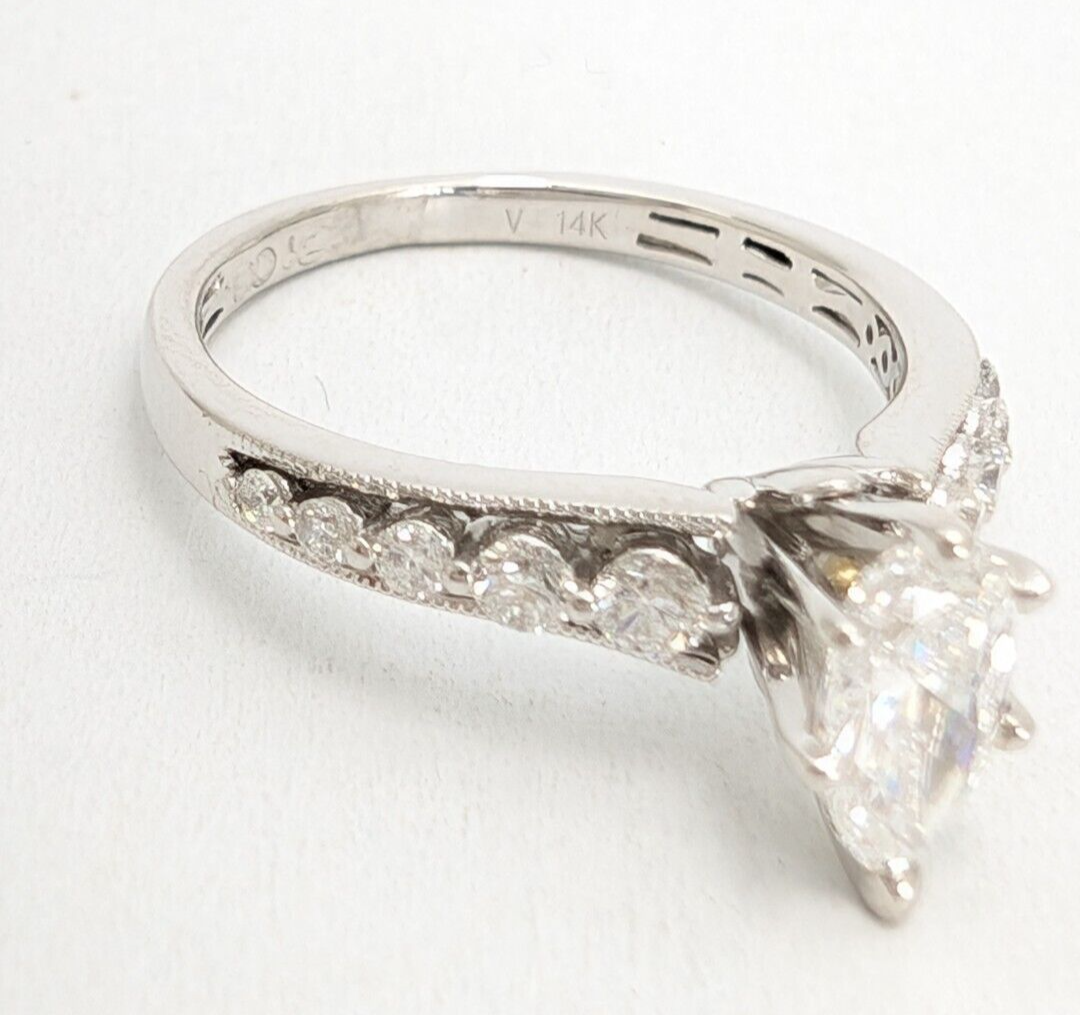 14K White Gold .58ct Pear Center Diamond with Side Stones Engagement Ring N601 - Image 8