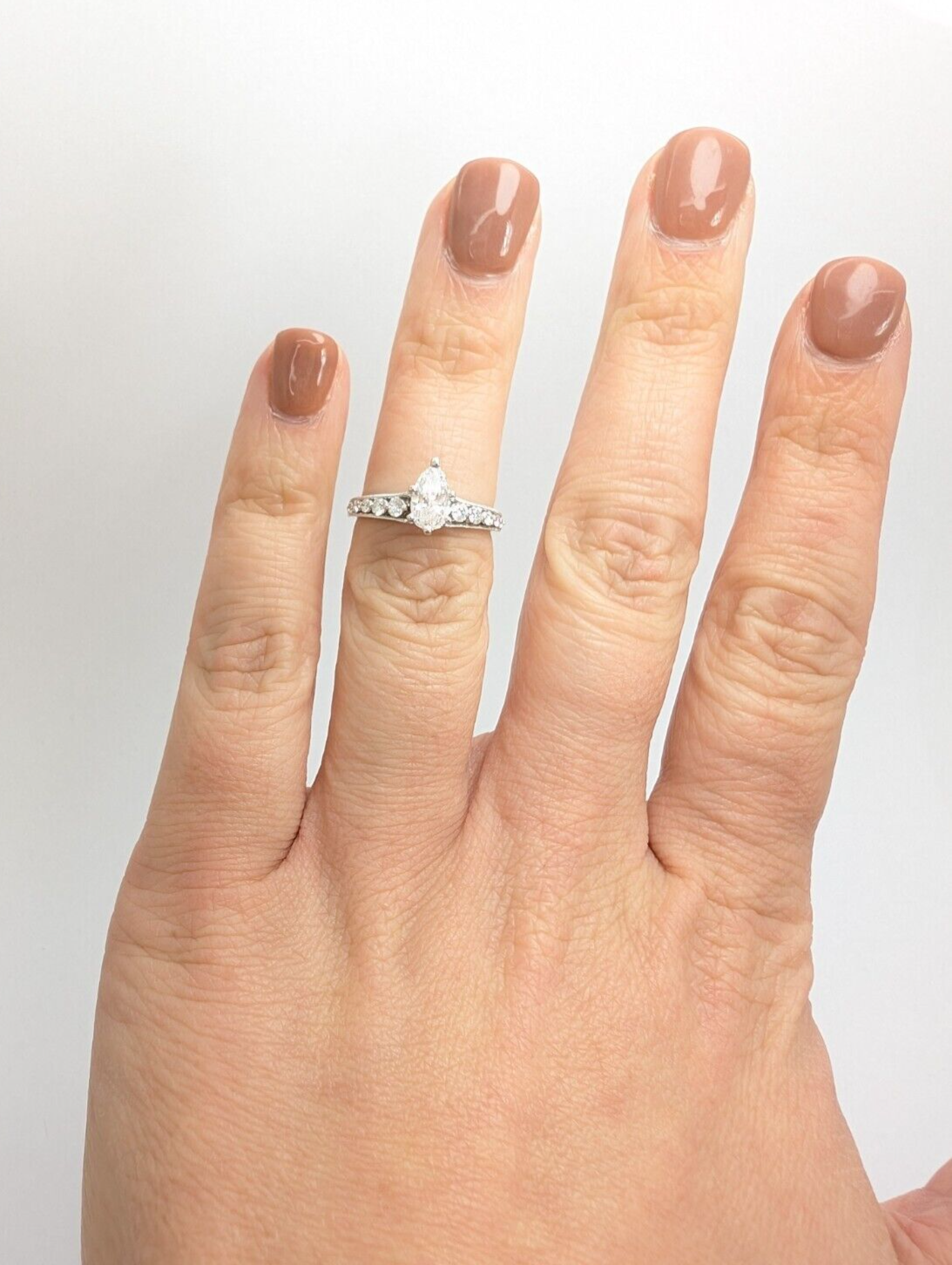 14K White Gold .58ct Pear Center Diamond with Side Stones Engagement Ring N601 - Image 9