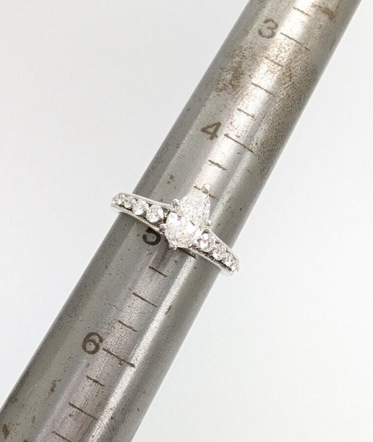 14K White Gold .58ct Pear Center Diamond with Side Stones Engagement Ring N601 - Image 10