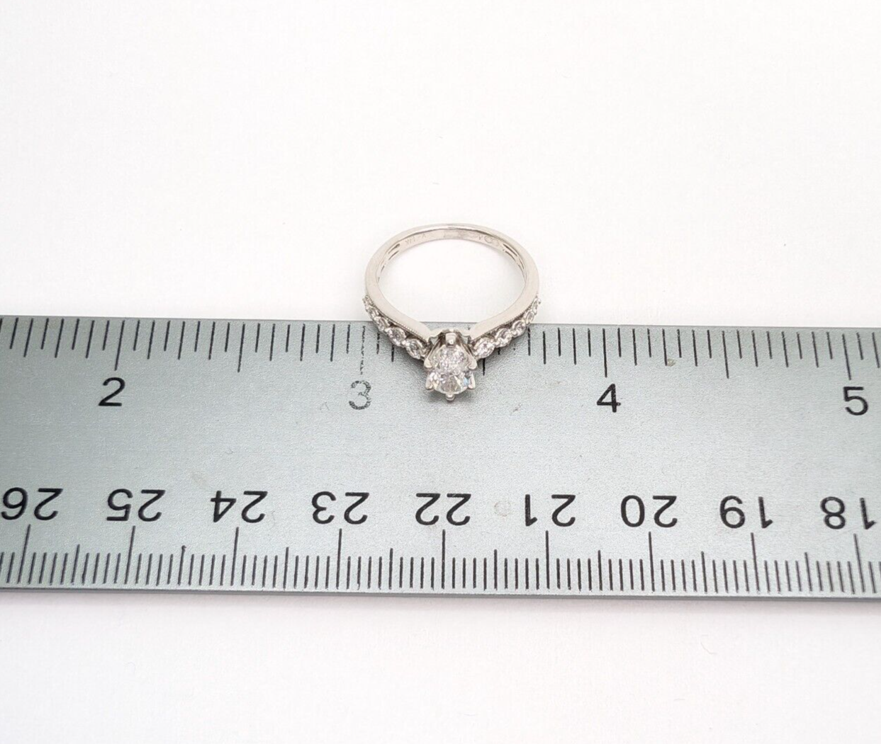 14K White Gold .58ct Pear Center Diamond with Side Stones Engagement Ring N601 - Image 12