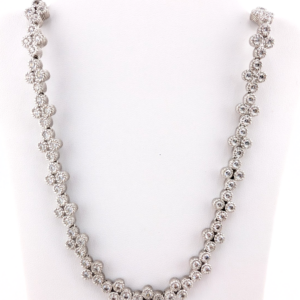 Judith Ripka Sterling Silver 925 Clear Gemstone Clover Tennis Necklace OAK883