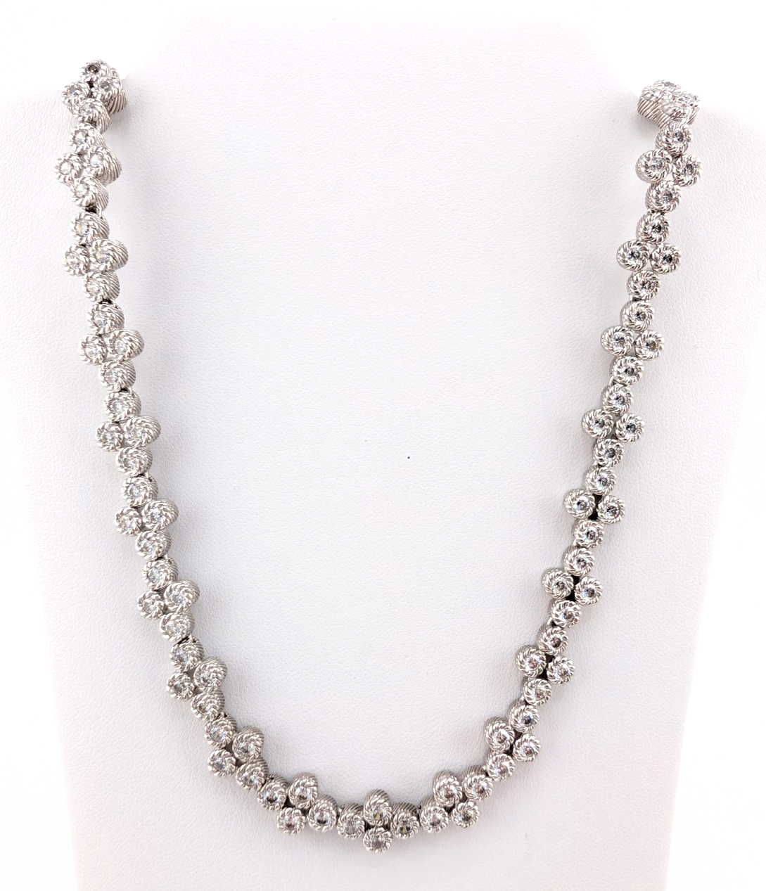 Judith Ripka Sterling Silver 925 Clear Gemstone Clover Tennis Necklace OAK883