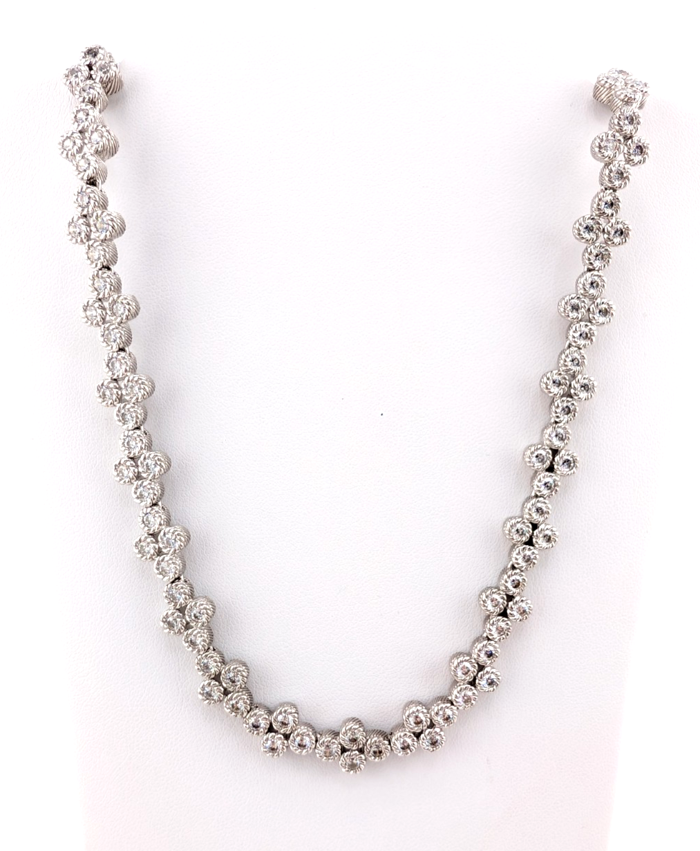 Judith Ripka Sterling Silver 925 Clear Gemstone Clover Tennis Necklace OAK883 - Image 2