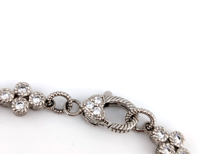 Judith Ripka Sterling Silver 925 Clear Gemstone Clover Tennis Necklace OAK883 - Image 8
