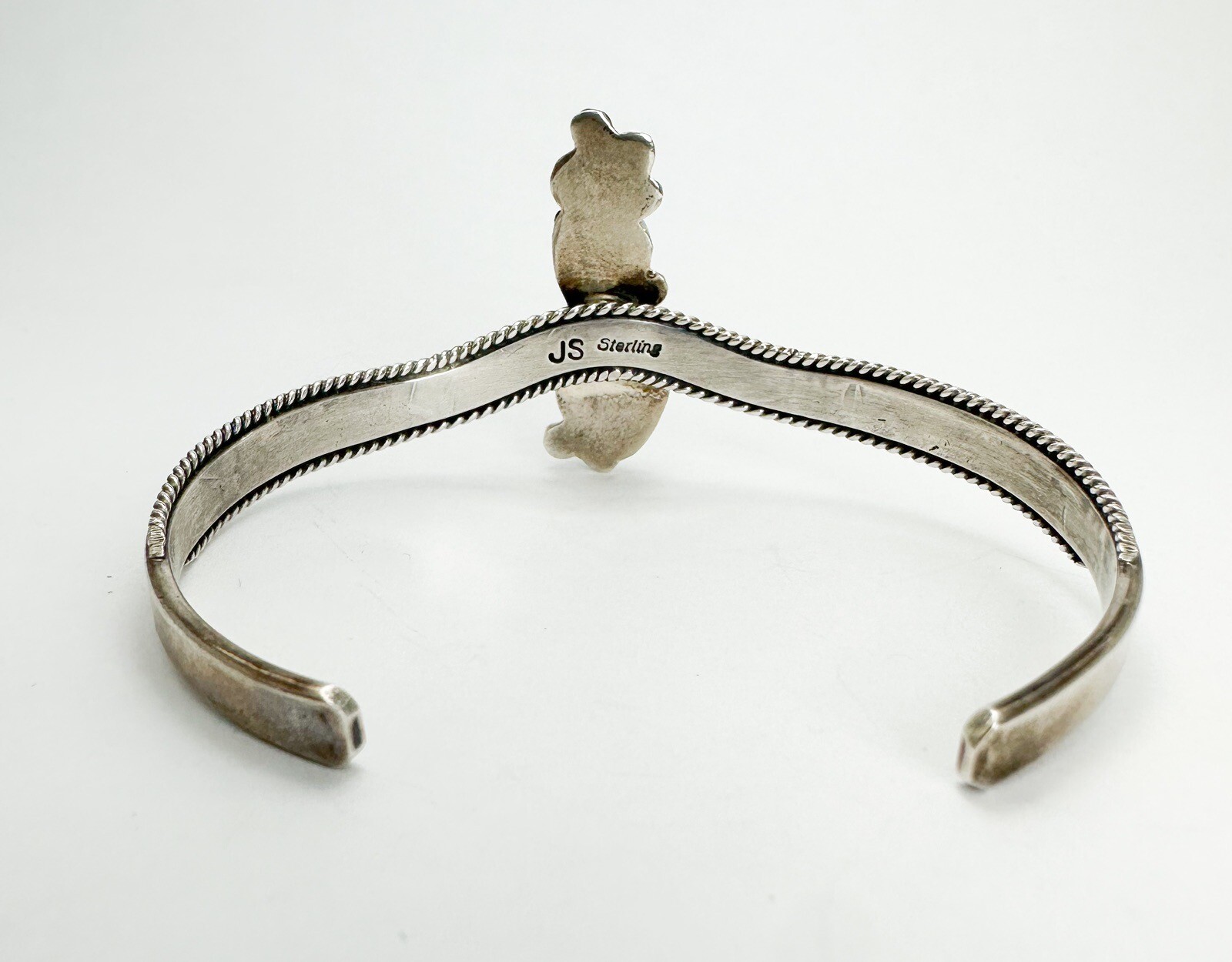 James S. Sterling Silver 925 Vintage Turquoise & Pearl Cuff 7-7.5" Bracelet O08 - Image 4